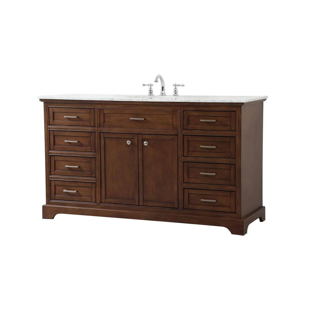 Elegant Decor Americana 60" Metal MDF Marble Single Bathroom Vanity in Teak