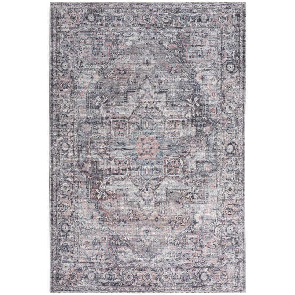 Nourison New Concept Washables Back to College 4' x 6' Grey Vintage Indoor Non-Slip Flatweave Rug
