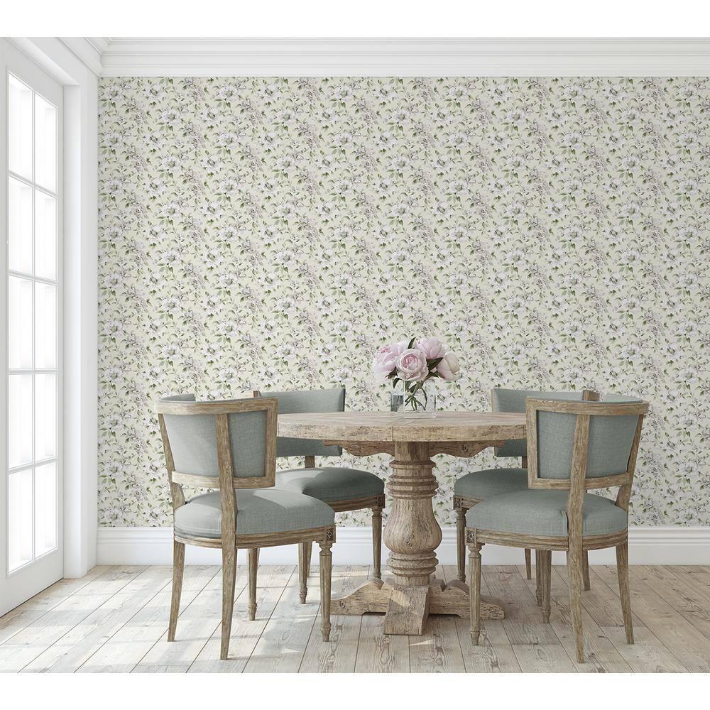 Surface Style - Peel and Stick Wallpaper, Whimsical Wallpaper for Bedroom, Dorm Room Essentials, Self Adhesive, Vinyl, 30.75 Sq Ft Coverage (Whispery Floral Collection, Celadon)