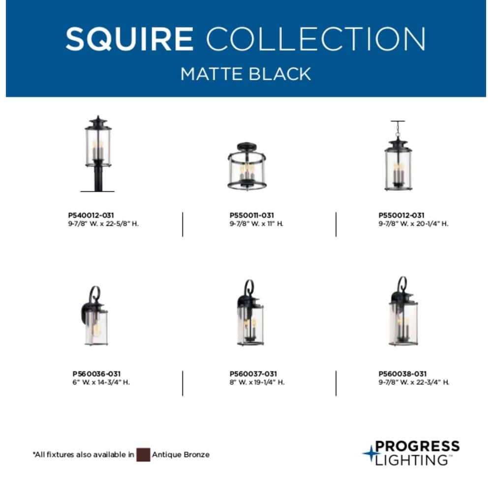 Progress Lighting Squire 3-Light Hanging Lantern, Steel, Black Finish, Clear Glass Shade