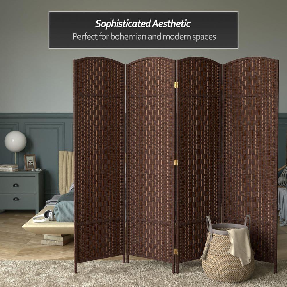 Oriental Furniture 6 ft. Tall Diamond Weave Room Divider - Dark Mocha - 4 Panel
