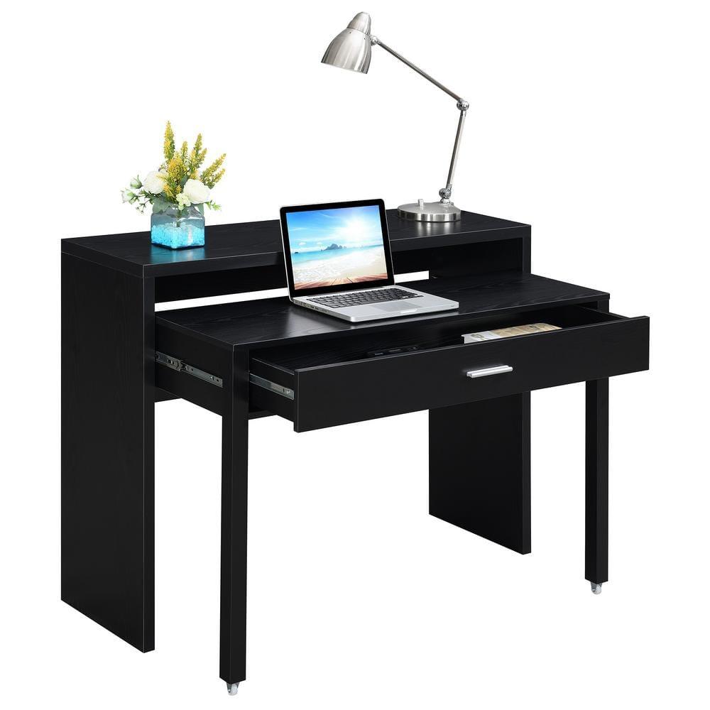 Newport JB Console or Sliding Desk with Drawer and Riser, Black