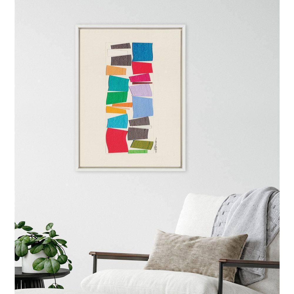 Colorful Geometric Abstract Canvas Wall Art with White Frame