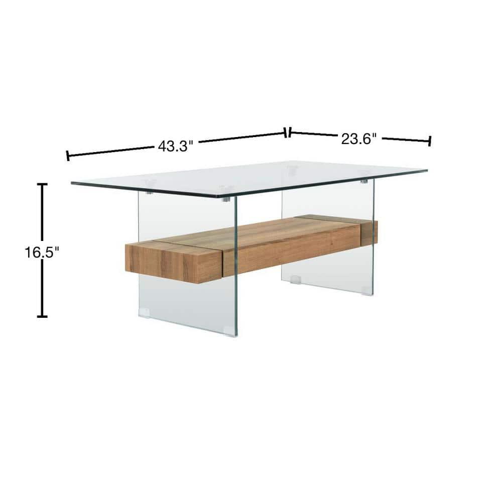 Kayley Coffee Table - Glass/Natural Brown - Safavieh