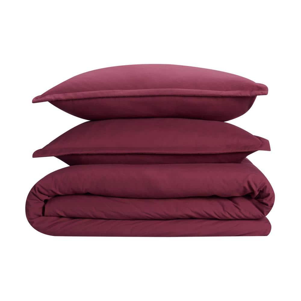 King 3pc Simply Clean Duvet Set Burgundy - Serta: Stain-Resistant, Polyester, Machine Washable