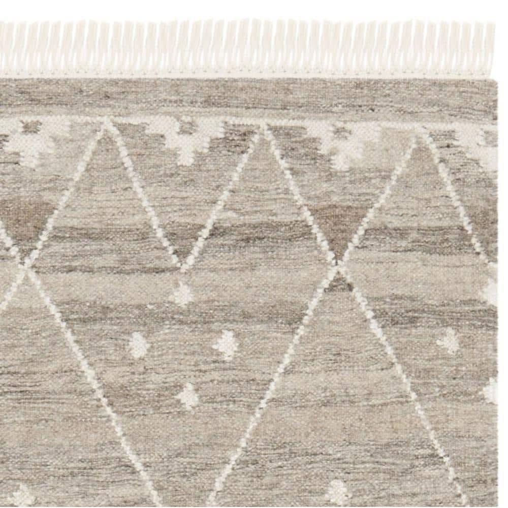Natural Kilim Hand Woven Wool/Viscose/Cotton Geometric Rug in Natural Beige/Ivory