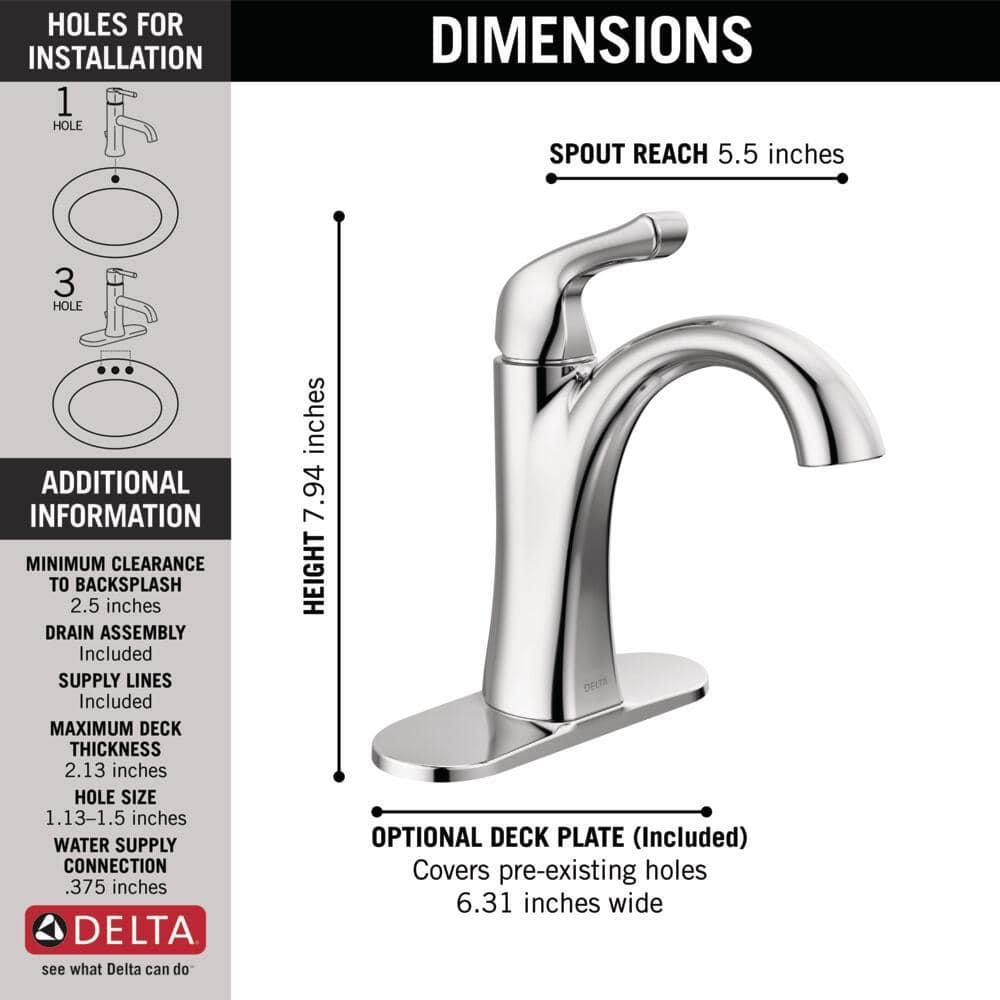 Delta Arvo Single Hole Bathroom Faucet with Drain Assembly, Single Handle Bathroom Sink Faucet 15840LF