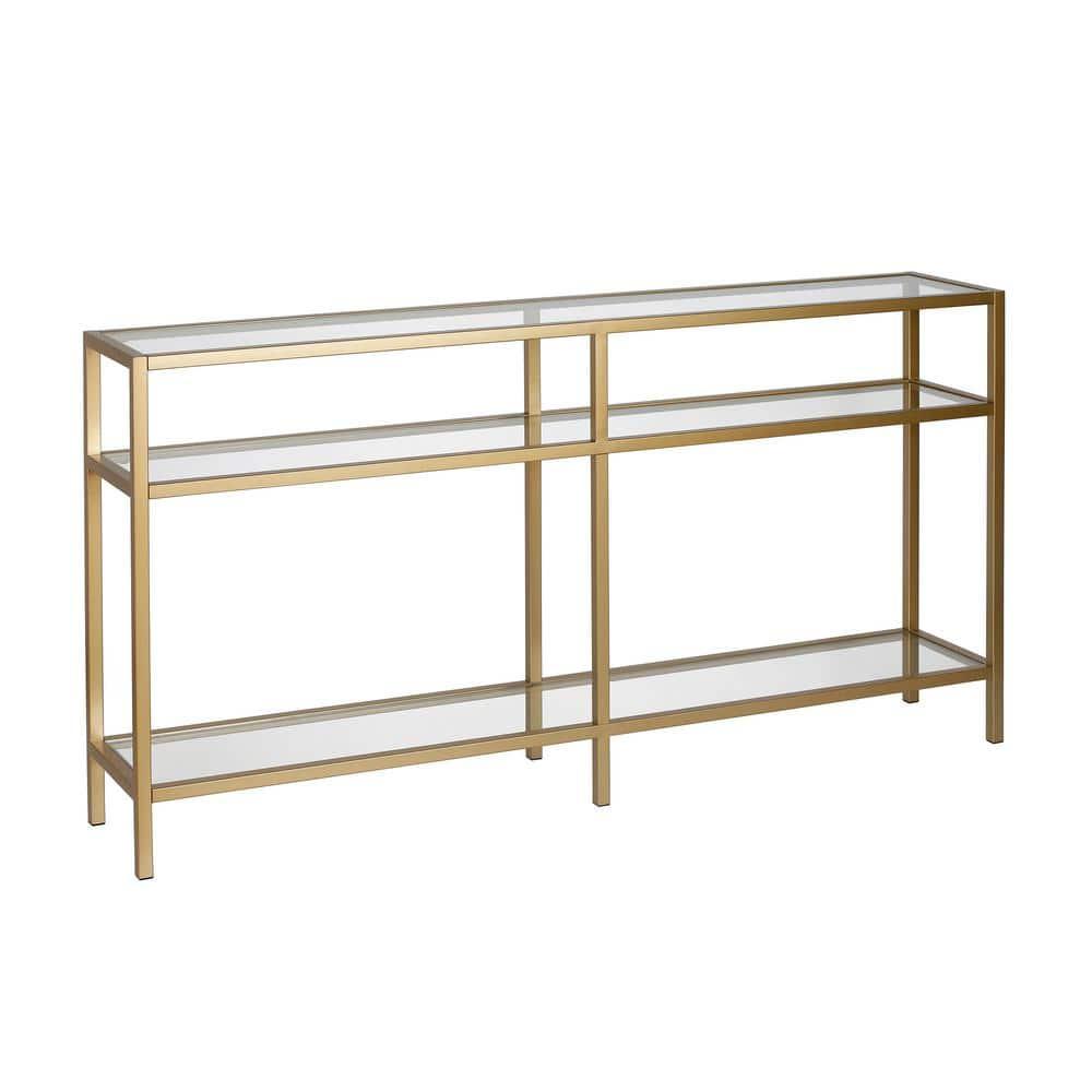 Evelyn&Zoe Sivil 55" Wide Rectangular Console Table, Brass