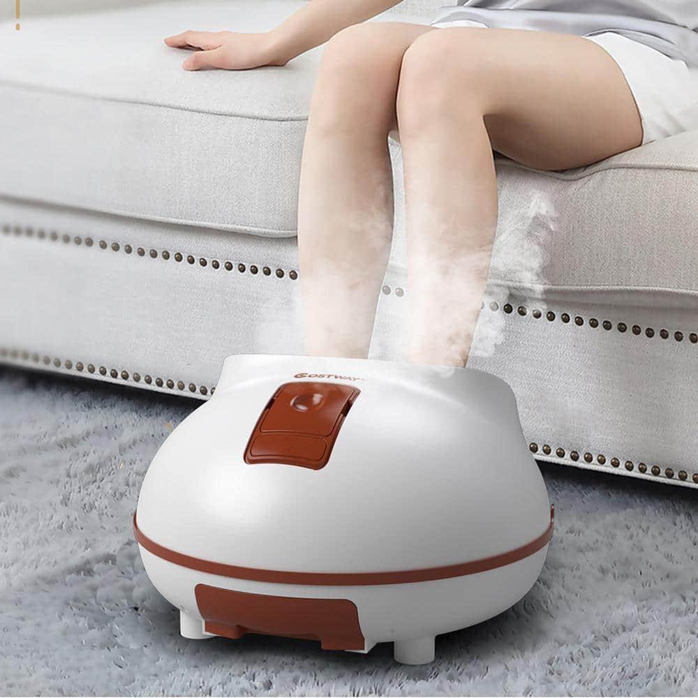Costway Steam Foot Spa Bath Massager Foot Sauna Care w/ Heating Timer Electric Rollers Brown