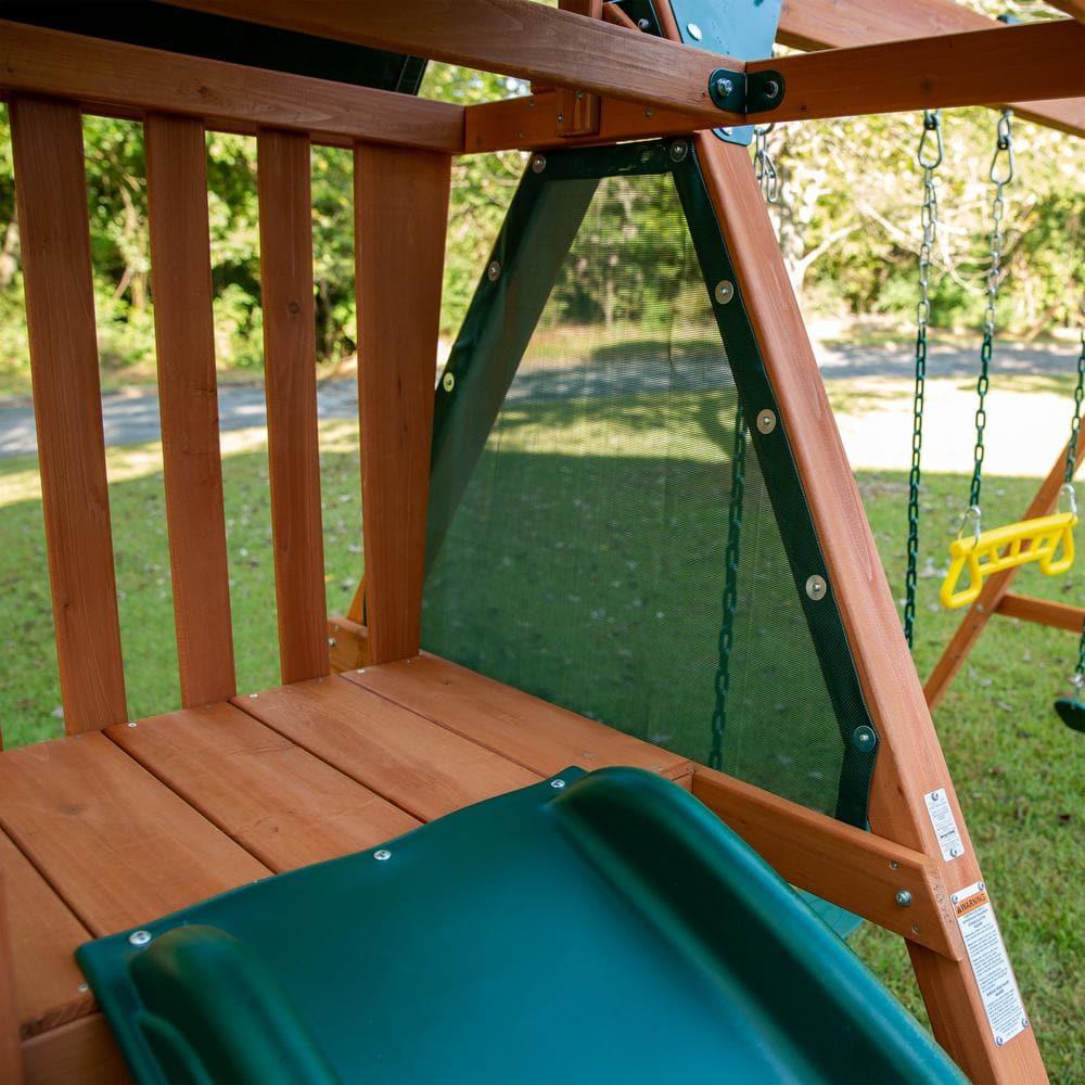 Swing-N-Slide Ranger Plus Wooden Backyard Swing Set with Slide, Climbing Wall and Swings, Swing Set for Backyards