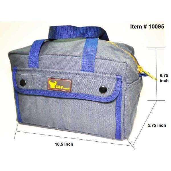 G & F Products New Tool Bag, Mechanics Style, Brass Zipper, Side Pockets, Grey, 11 Inch Long, 1 Pack