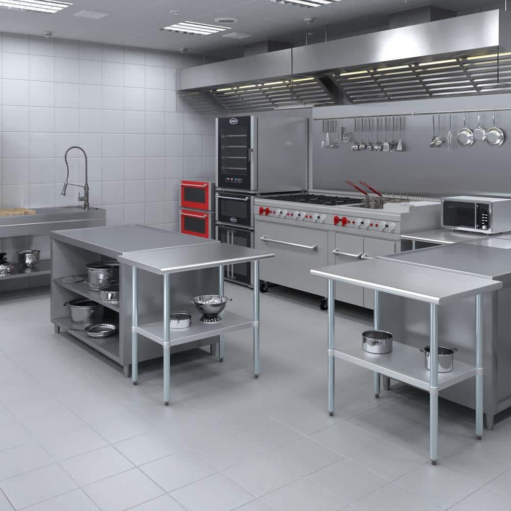 Amgood Stainless Steel Work Table with Undershelf. Metal Prep Table. NSF - Certified