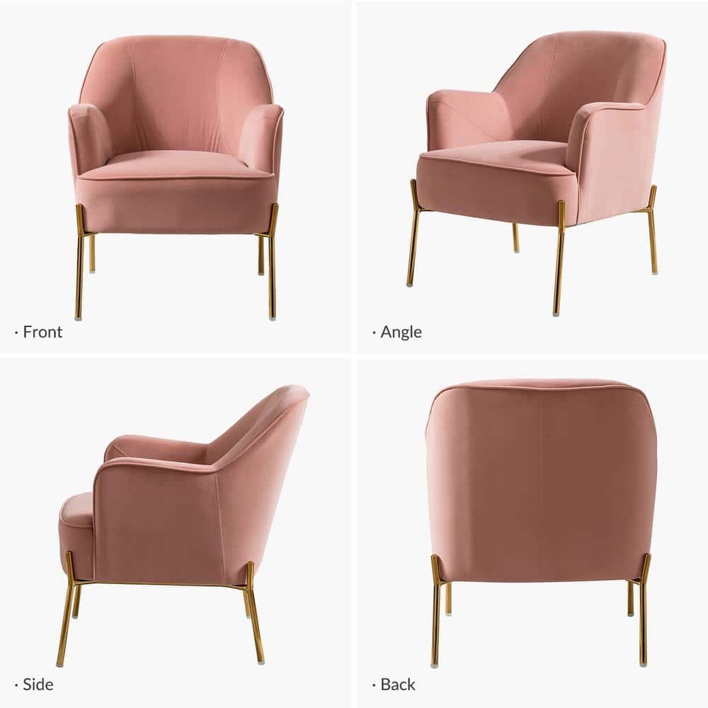 Wooden Upholstery Accent Side Chair Velvet Fabric Tufted with golden legs Living Room Pink