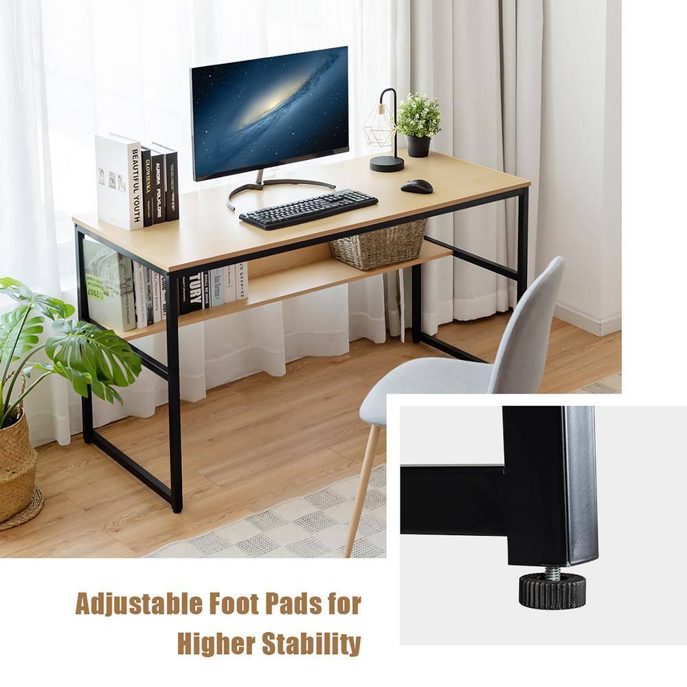 Costway 55'' Computer Desk Writing Table Workstation Home Office w/Bookshelf Natural