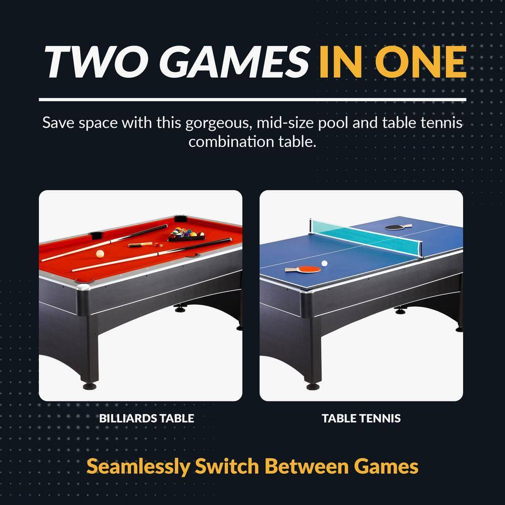 Hathaway Games Hathaway Maverick Deluxe 7 Ft Pool Table, with Ping Pong Multi Game Combo Tables for Family Recreation Game Rooms – Includes Billiard Balls, Cues, Paddles, Brush & More