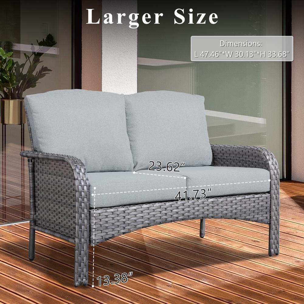 Denali Gray 4-Piece 4-Seat Wicker Modern Outdoor Patio Conversation Sofa Seating Set with Dark Gray Cushions