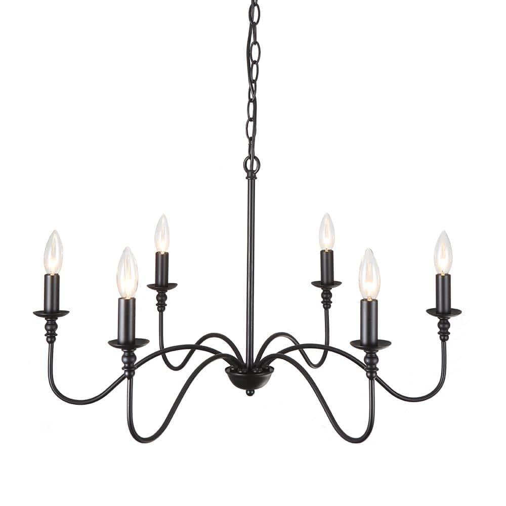 SEFINN FOUR 6-Light Farmhouse Industrial Ceiling Pendant Chandeliers Black Iron Rustic Industrial Candle Chandelier