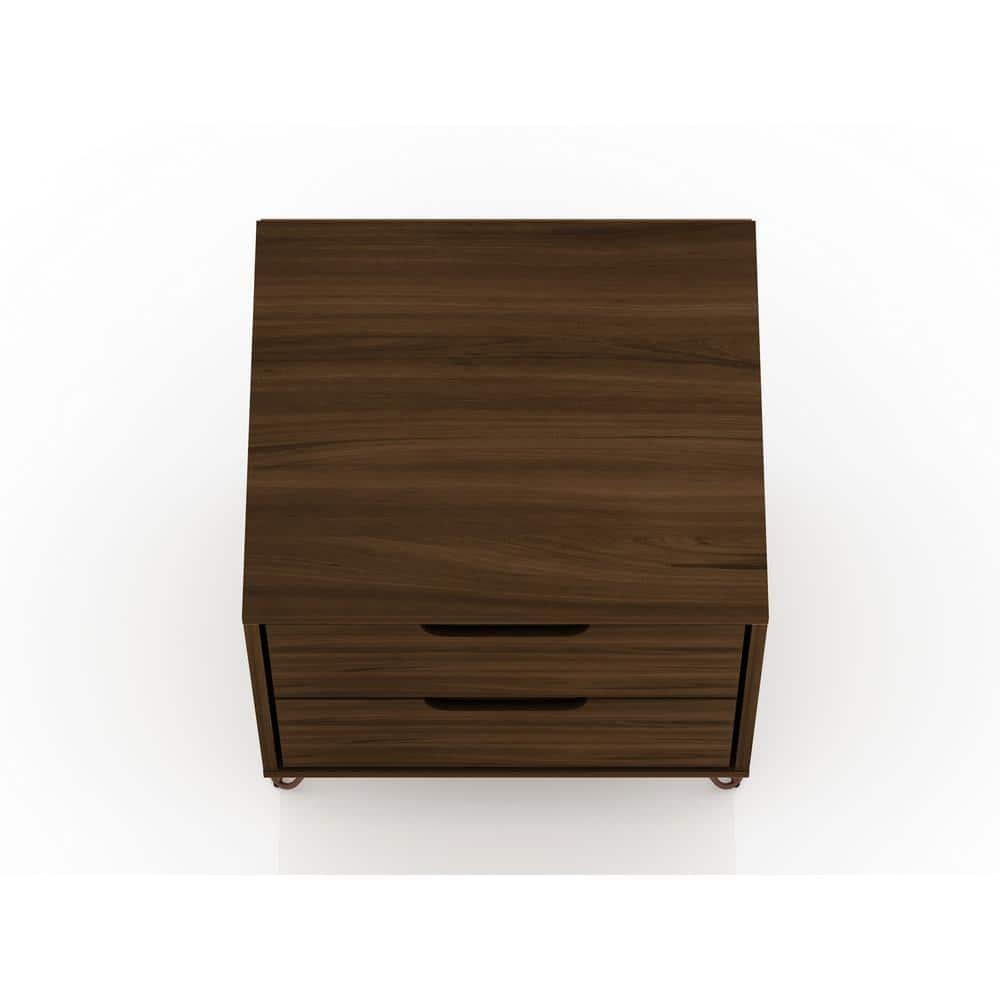 Set of 2 Rockefeller 2 Drawer Nightstands Brown - Manhattan Comfort: Mid-Century Design, Metal Legs, MDF Construction