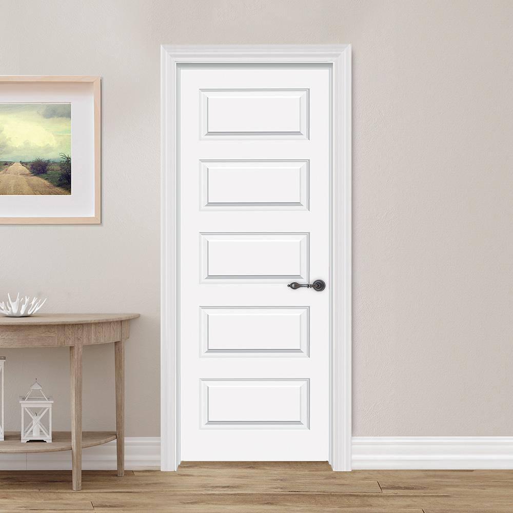 Nova Hardware 5-Panel Soft White Laminated Traditional Interior Door Slab Only