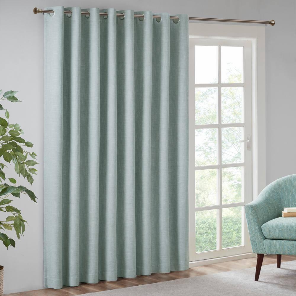84"x50" Rune Printed Heathered Blackout Curtain Panel Aqua: SunSmart Energy Efficient Grommet Top Curtain