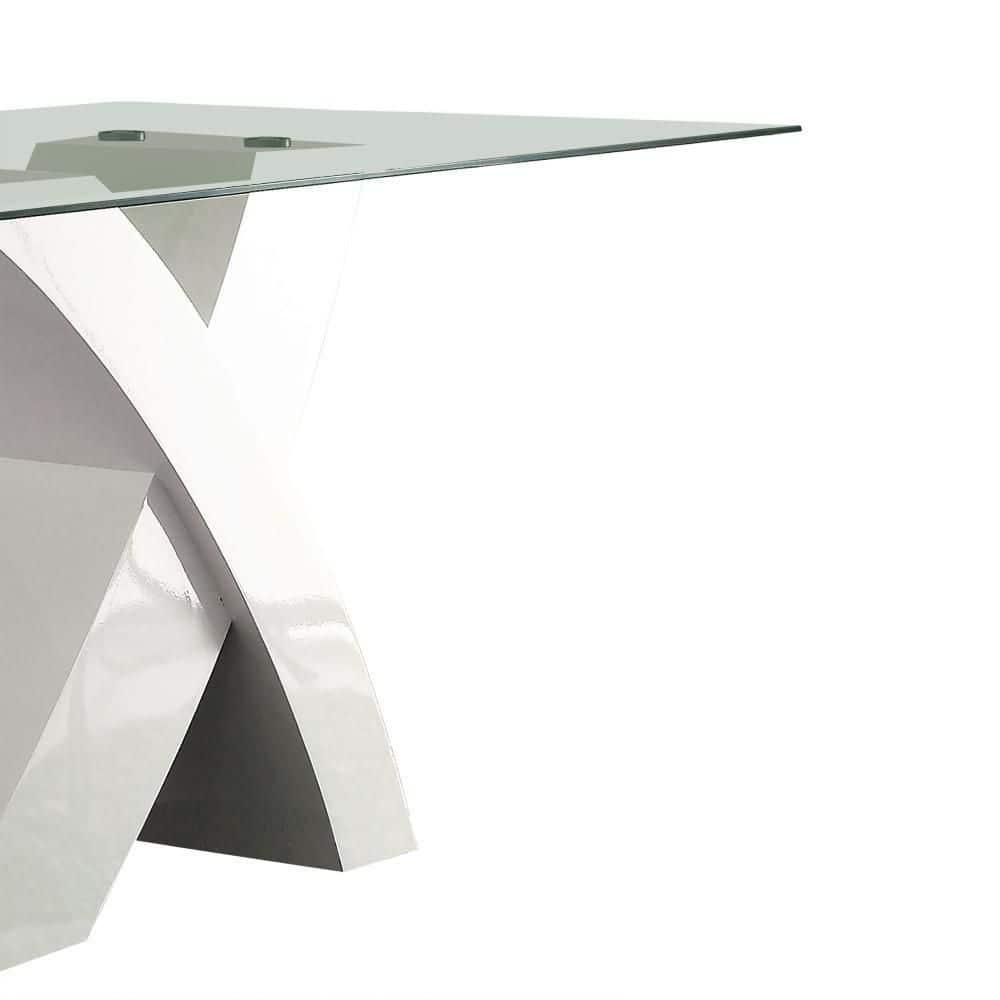 Contemporary White Wood and Glass Dining Table for Four