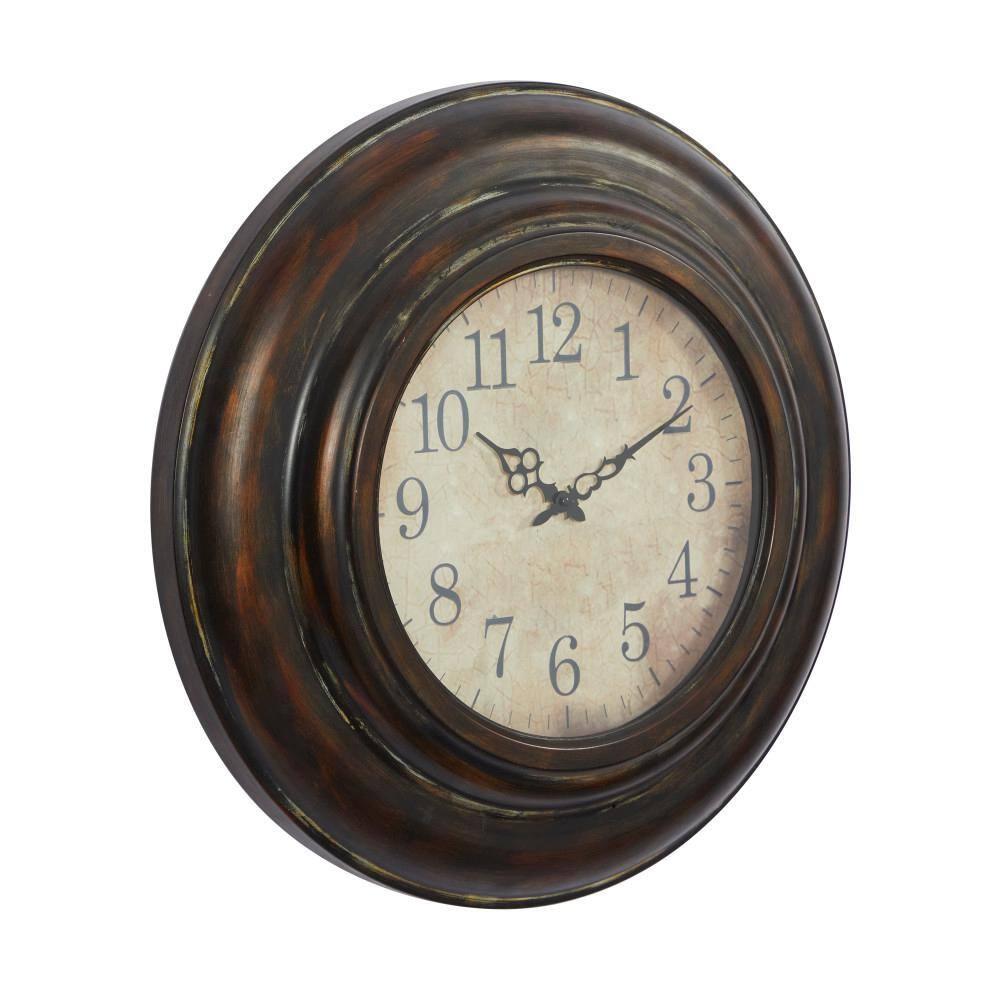 DecMode 24" Brown Metal Wall Clock with Fluted Frame