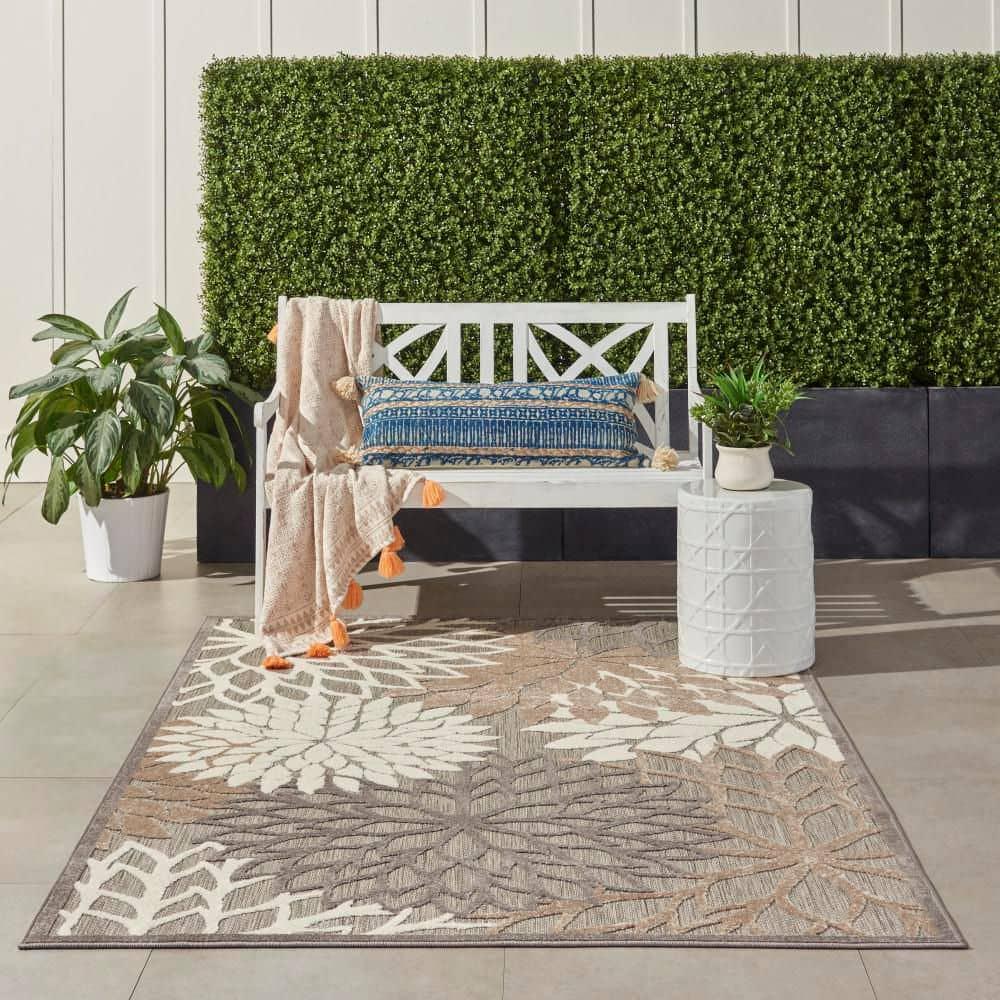 Nourison Aloha Floral Bloom Flatweave High-Low Indoor Outdoor Area Rug Natural 3'6" x 5'6"