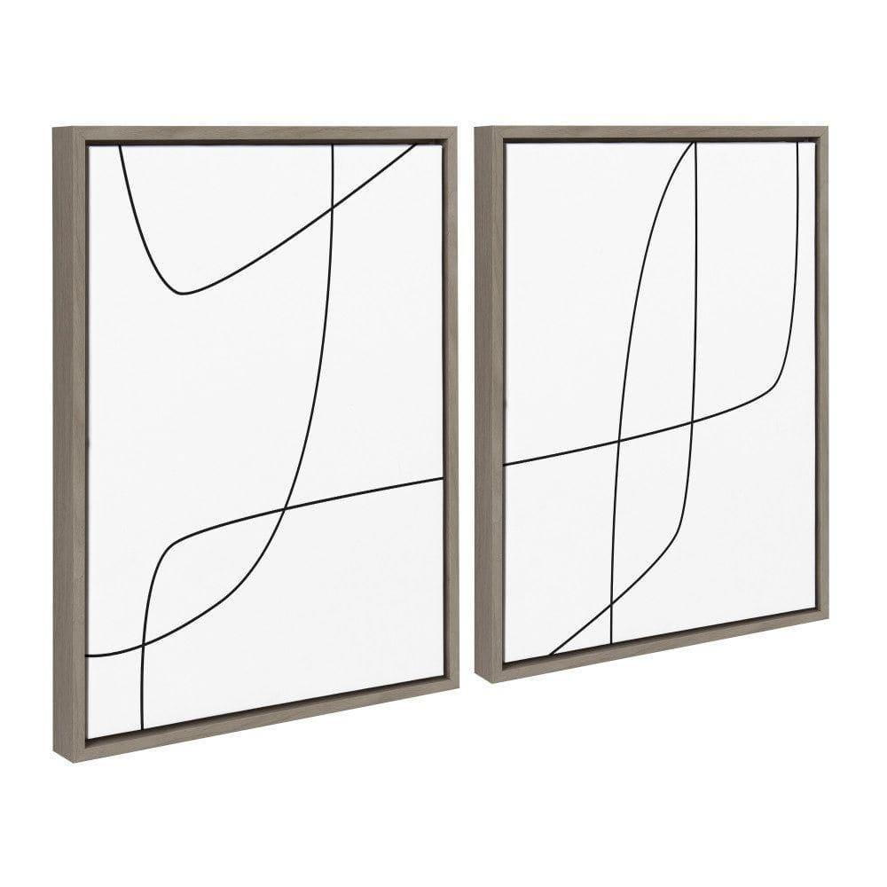 Kate and Laurel Sylvie Modern Line Abstract 3 and 4 Black and White Framed Canvas by The Creative Bunch Studio, 2 Piece 18x24, Gray
