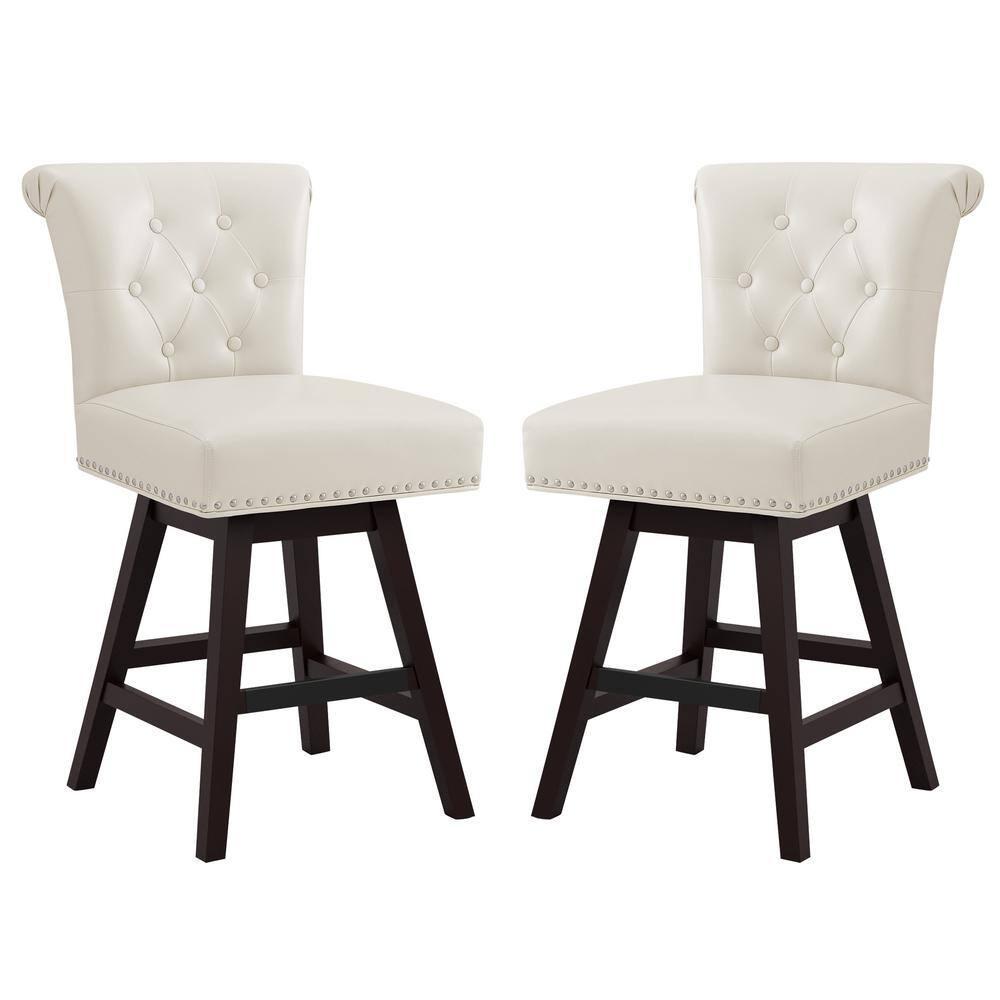 Dycanpo 26'' Swivel Bar Stools Set of 2, Upholstered Barstool with Footrest for Kitchen,White-Faux Leather