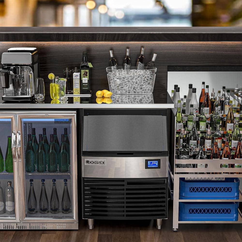 Coolski Commercial Ice Maker 200lbs/24h, 26’’ Under Counter Ice Machine with 80lbs Storage Capacity