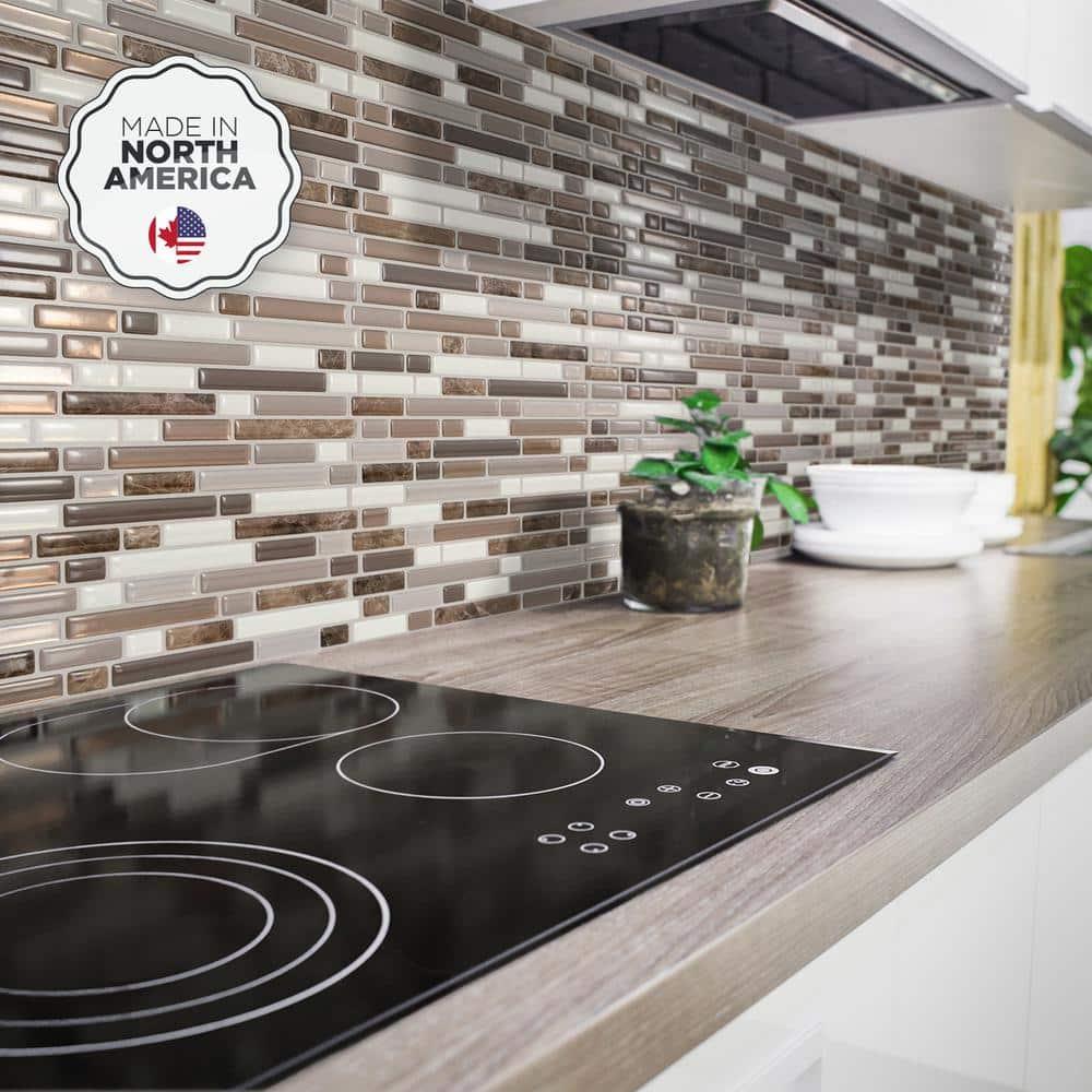 SMART TILES Peel and Stick Backsplash Tiles - 4 sheets of 10in x 10in - 3D Adhesive Peel and Stick Tile Backsplash for Kitchen, Bathroom, Wall Tiles