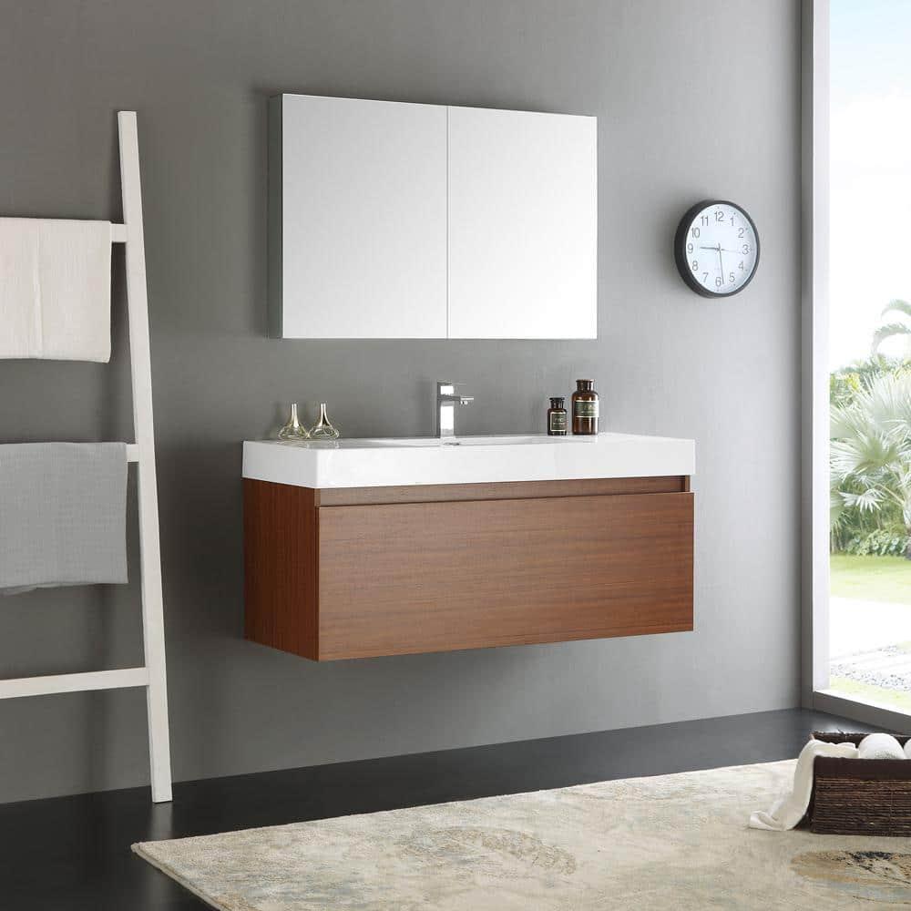 Mezzo 48" Wall Mount Single Sink Modern Bathroom Vanity with Medicine Cabinet - Faucet Not Included