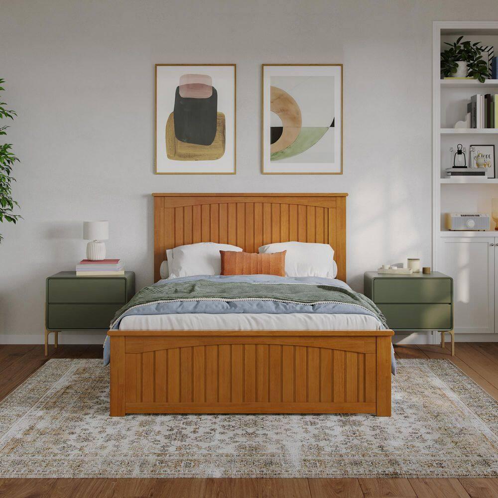 AFI Naples Full Solid Wood Low Profile Platform Bed with Matching Footboard, Light Toffee