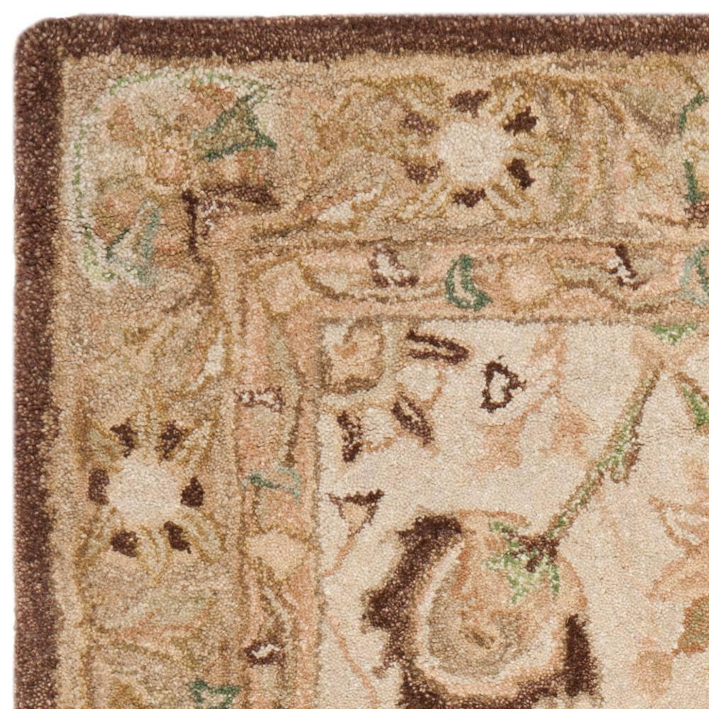 Ivory and Brown Floral Wool Handmade Tufted Rug, 3' x 5'