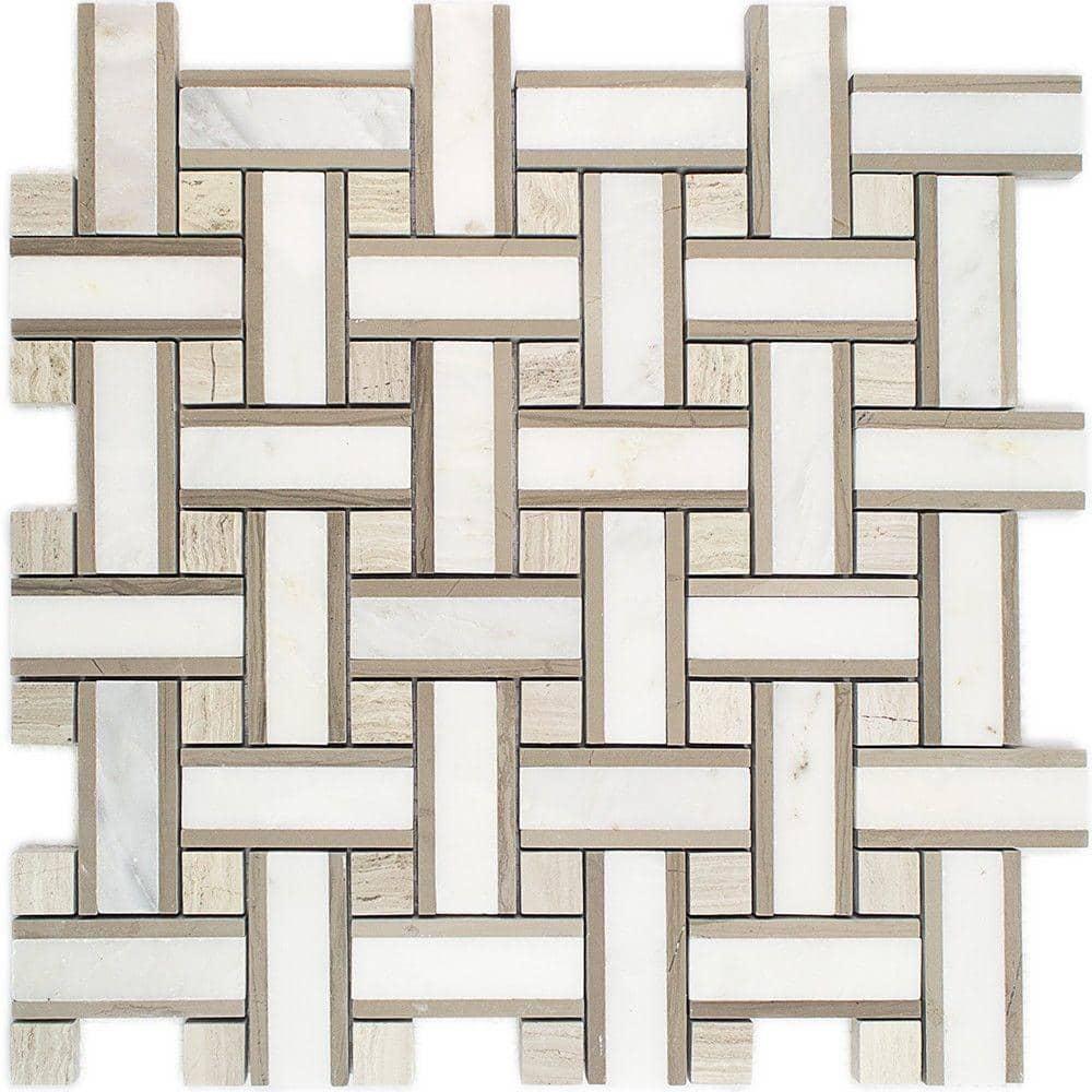 Yarn 1" x 3" Polished Marble Basketweave Mosaic Wall & Floor Tile