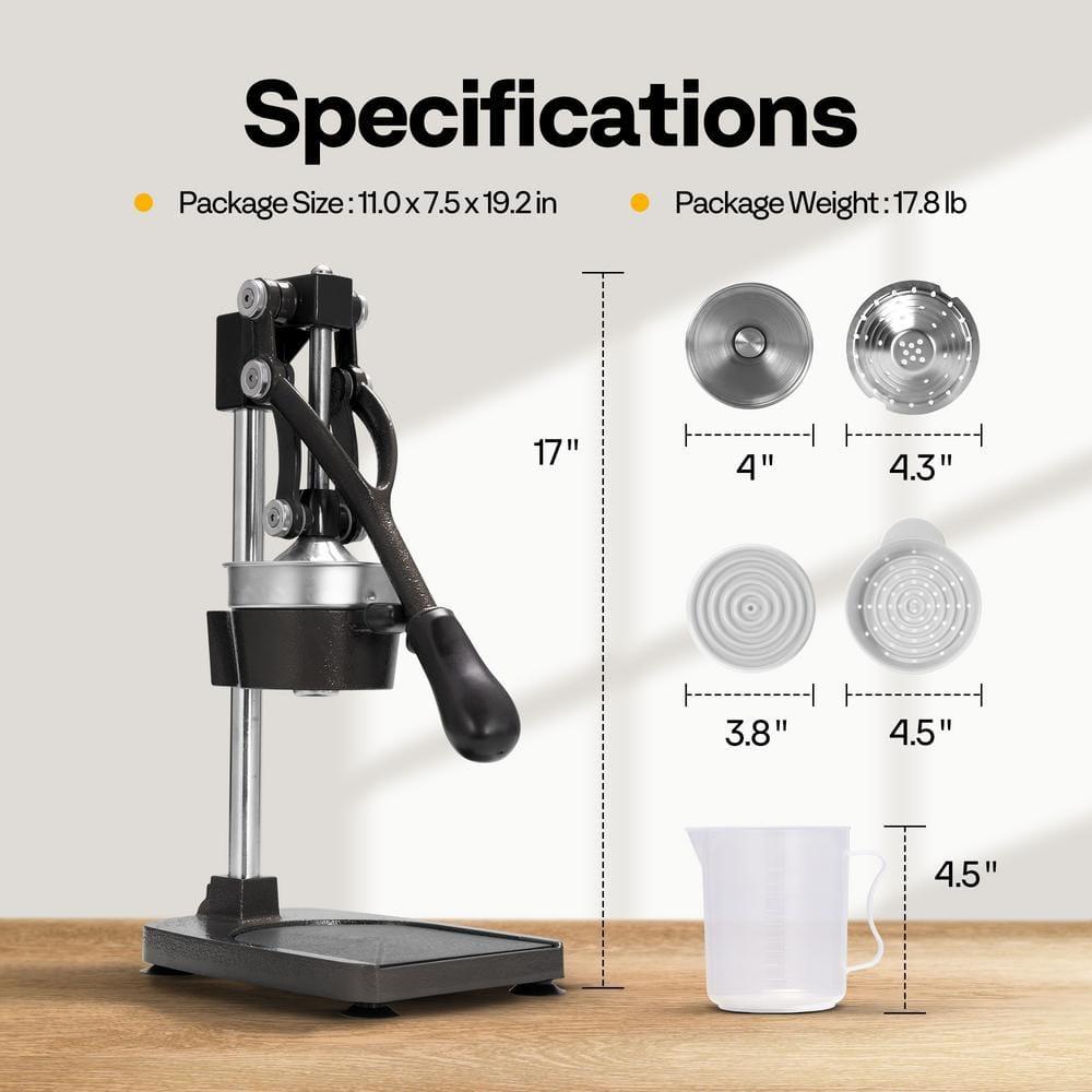 VIVOHOME Stainless Steel Black Manual Hand Press Orange Juicer Machine