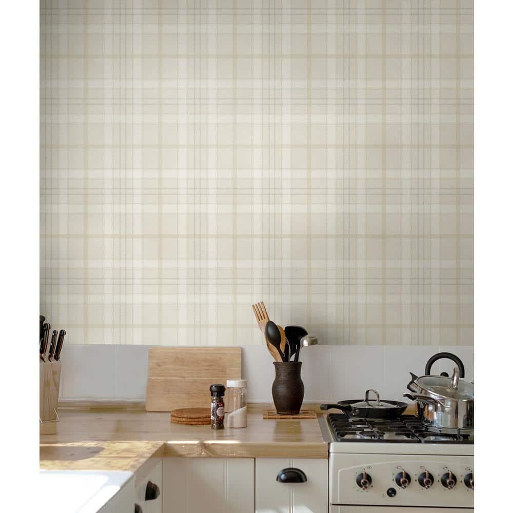 NextWall Neutral Tailor Plaid Peel and Stick Wallpaper - 20.9 in. W x 18 ft. L Roll