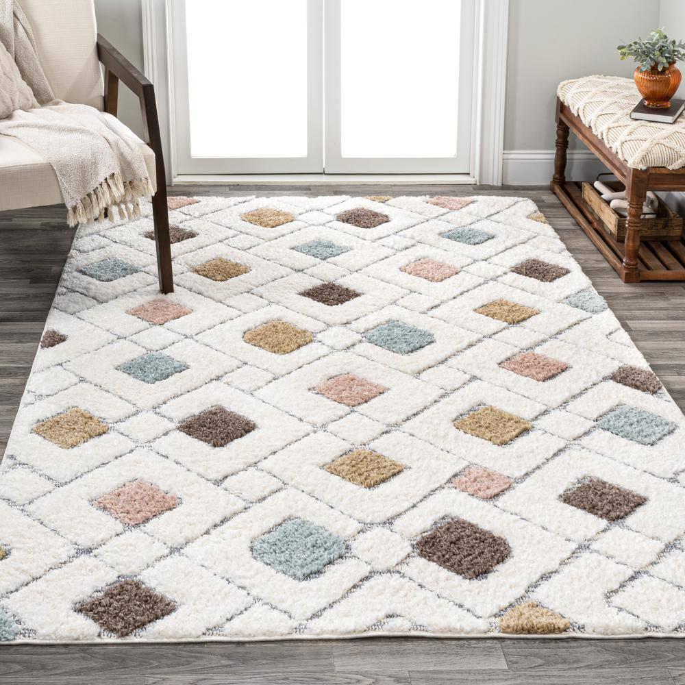 3' x 5' Astrid Retro Trellis High-Low Area Rug, Multi/Cream - JONATHAN Y