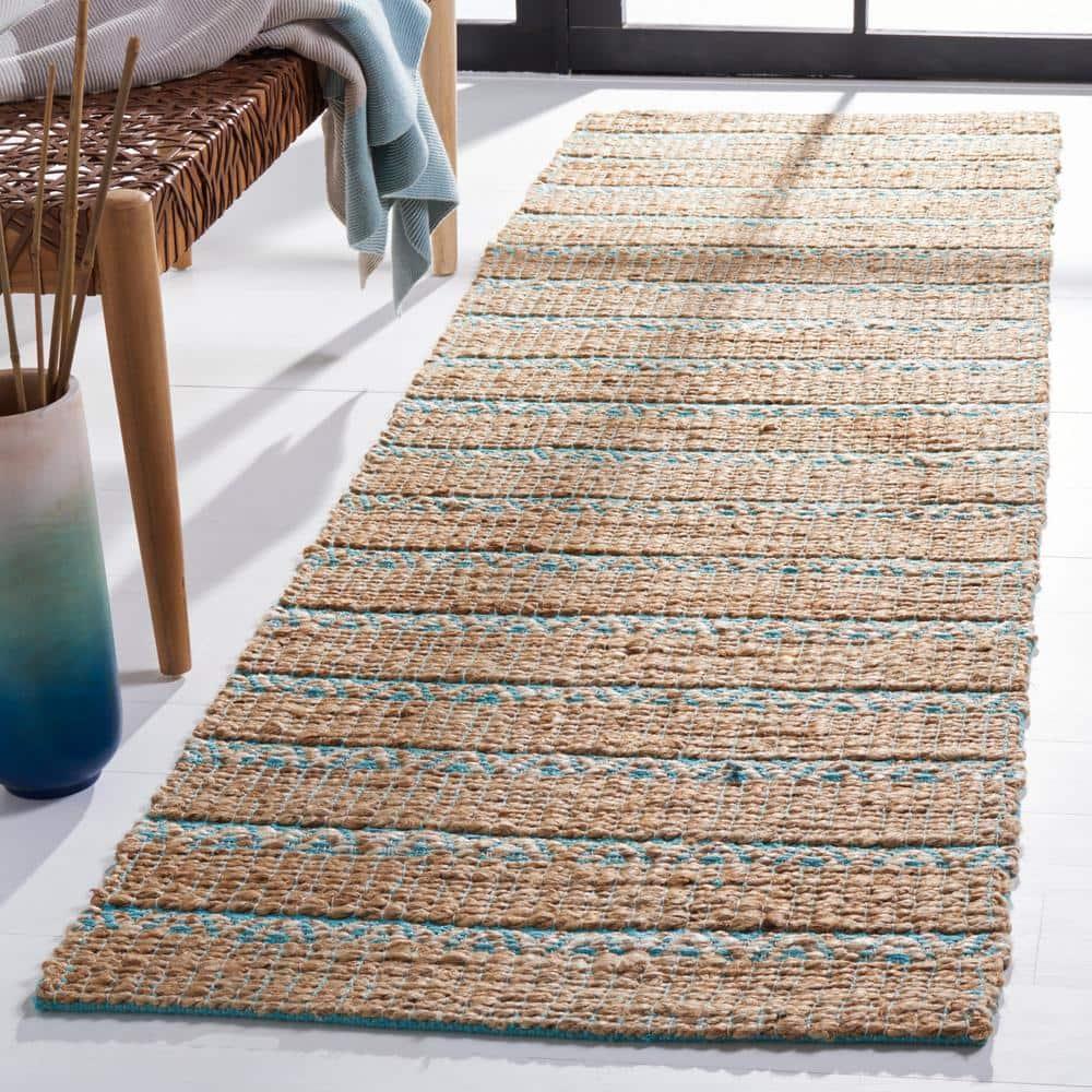 Natural Fiber NFB655 Power Loomed Runner Rug - Teal/Natural - 2'3"x8' - Safavieh.