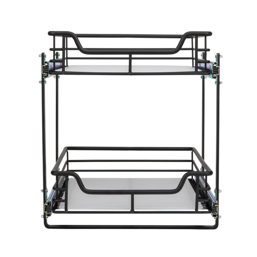 Glidez Multipurpose Paint-Finished Steel Pull-Out/Slide-Out Storage Organizer with Plastic Liners - Dual-Slide 2-Tier Design - Black