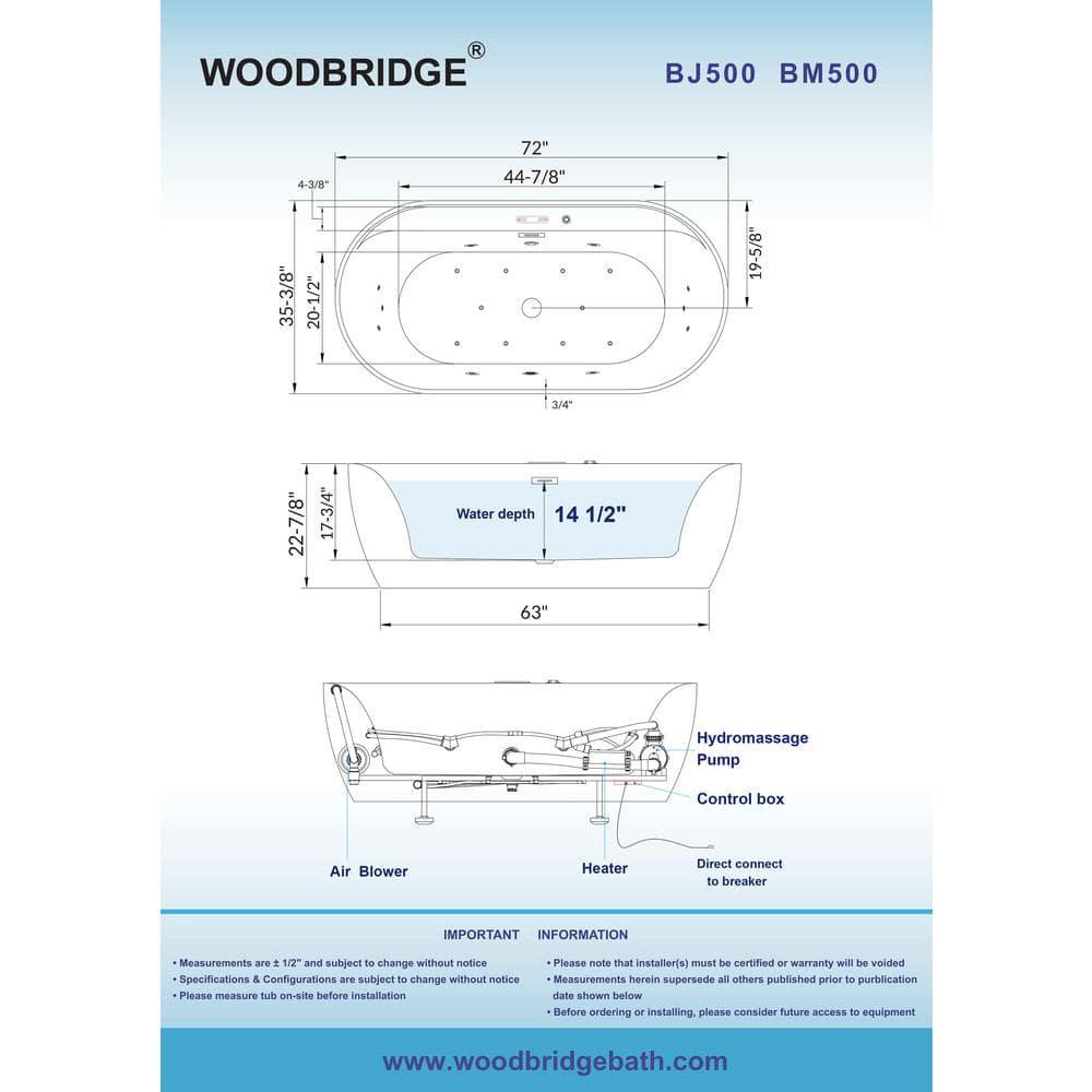 72" x 35-3/8" Whirlpool and Air Bath Heated Soaking Combination Tub with Wide Rim, LED Control Panel