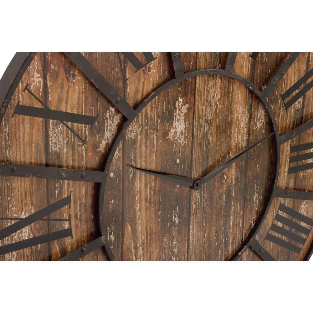 DecMode 36" Brown Wood Wall Clock with Black Accents