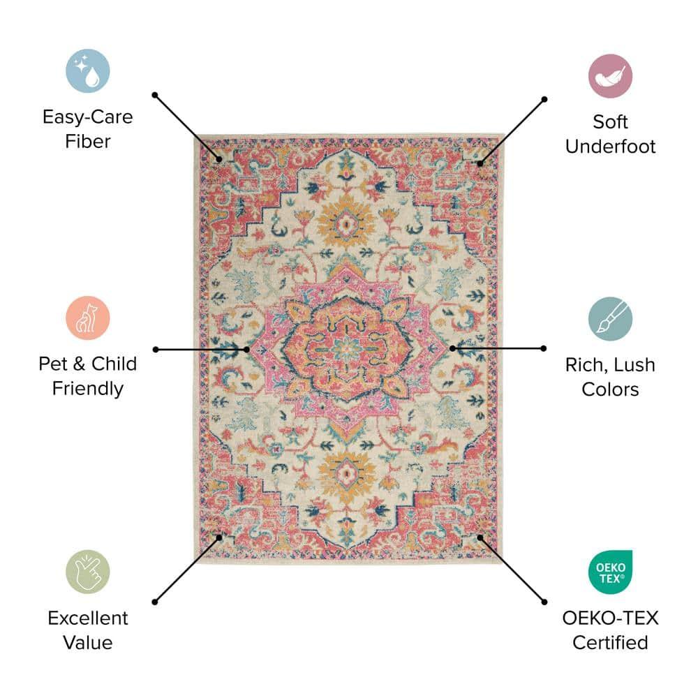 Nourison Passion Colorful Center Medallion Area Rug Light Grey/Pink 8' x 10'