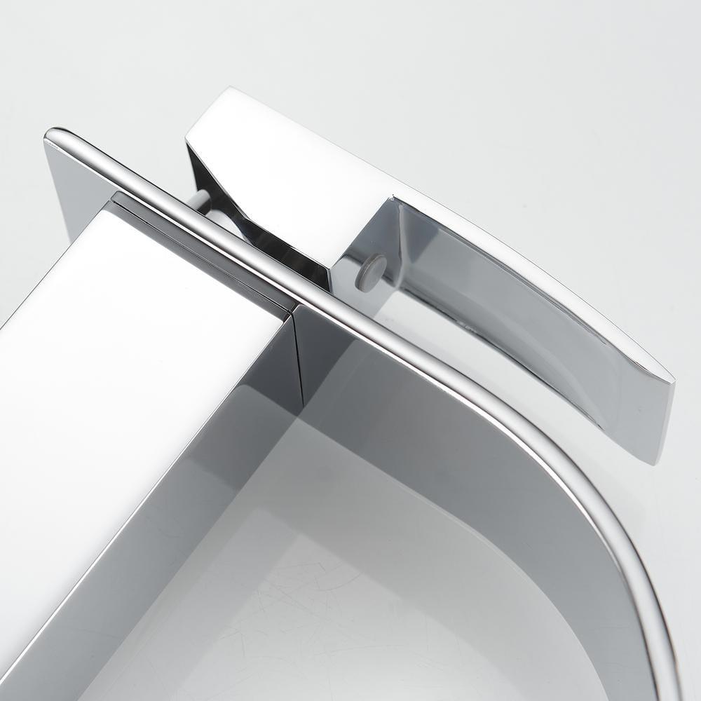 Midanya Waterfall Spout Bathroom Faucet Single Handle 1 Hole Bathroom Sink Faucet,Modern RV Lavatory Vanity Basin Tap with Water Hose,Short Body,Polish Chrome