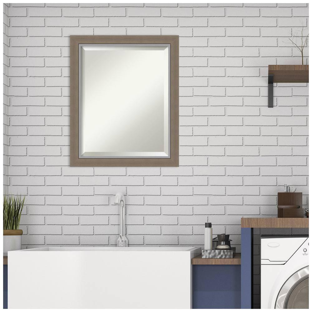 Amanti Art Beveled Bathroom Wall Mirror - Eva Narrow Frame Eva Brown Narrow Outer Size: 19 x 23 in Silver, Brown