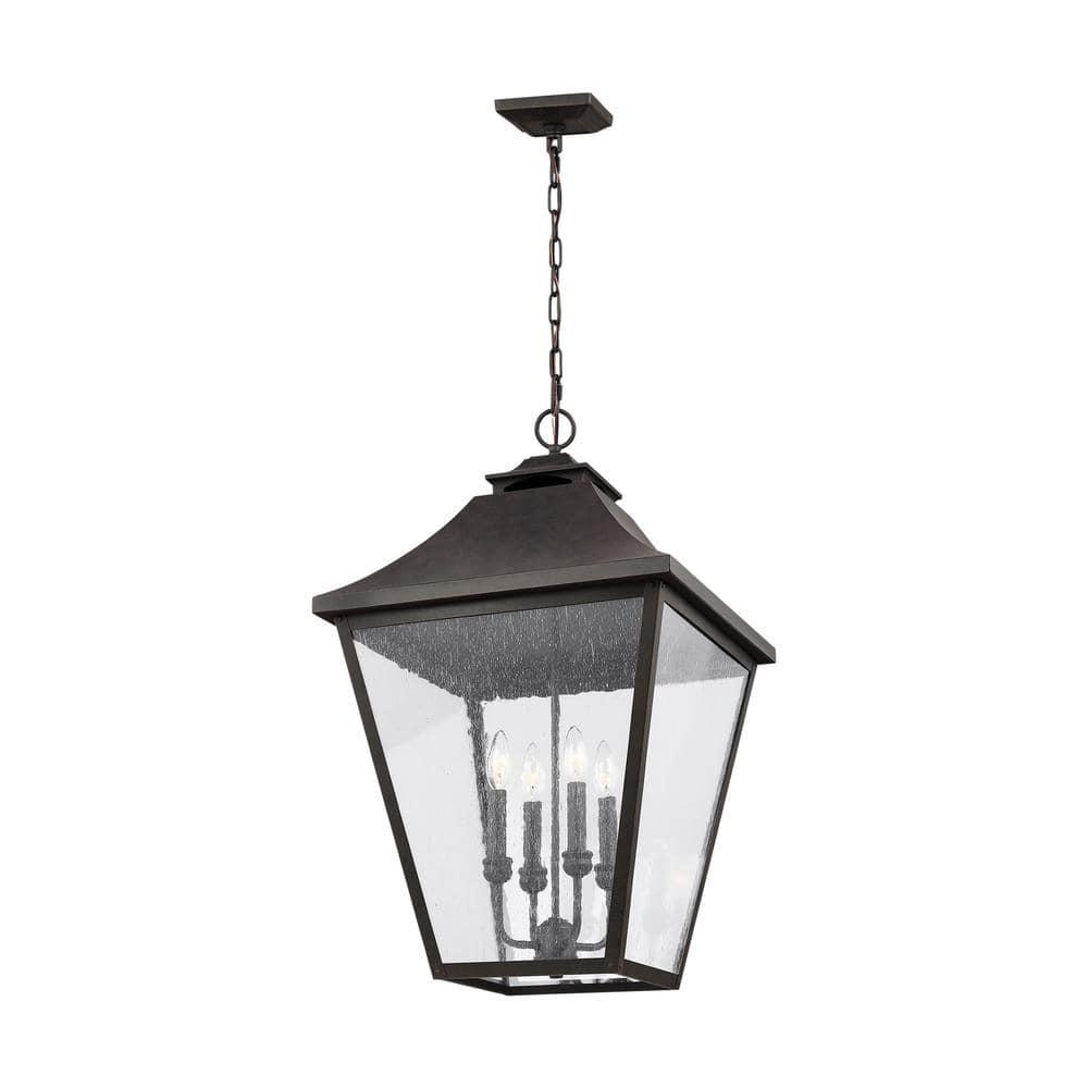 Galena Sable 4-Light Outdoor Hanging Lantern with Clear Seeded Glass