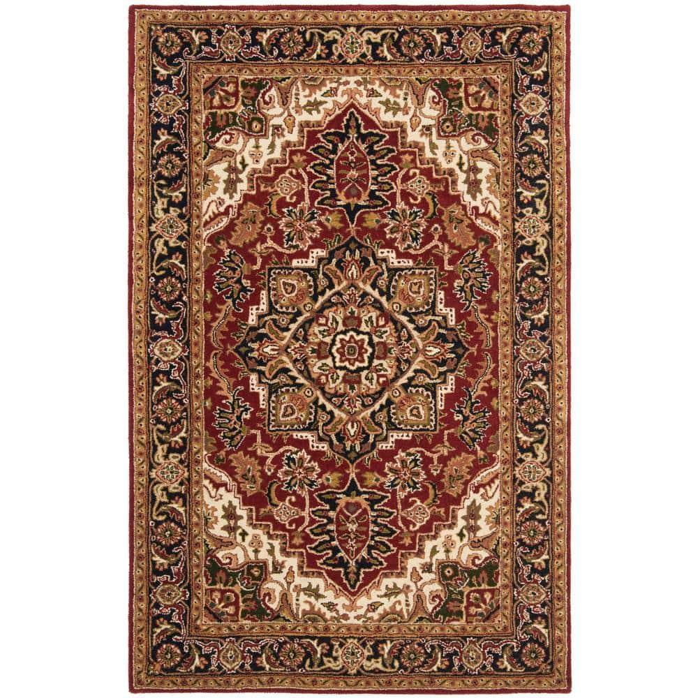 Red and Black Synthetic Tufted 10' x 14' Handmade Oriental Area Rug