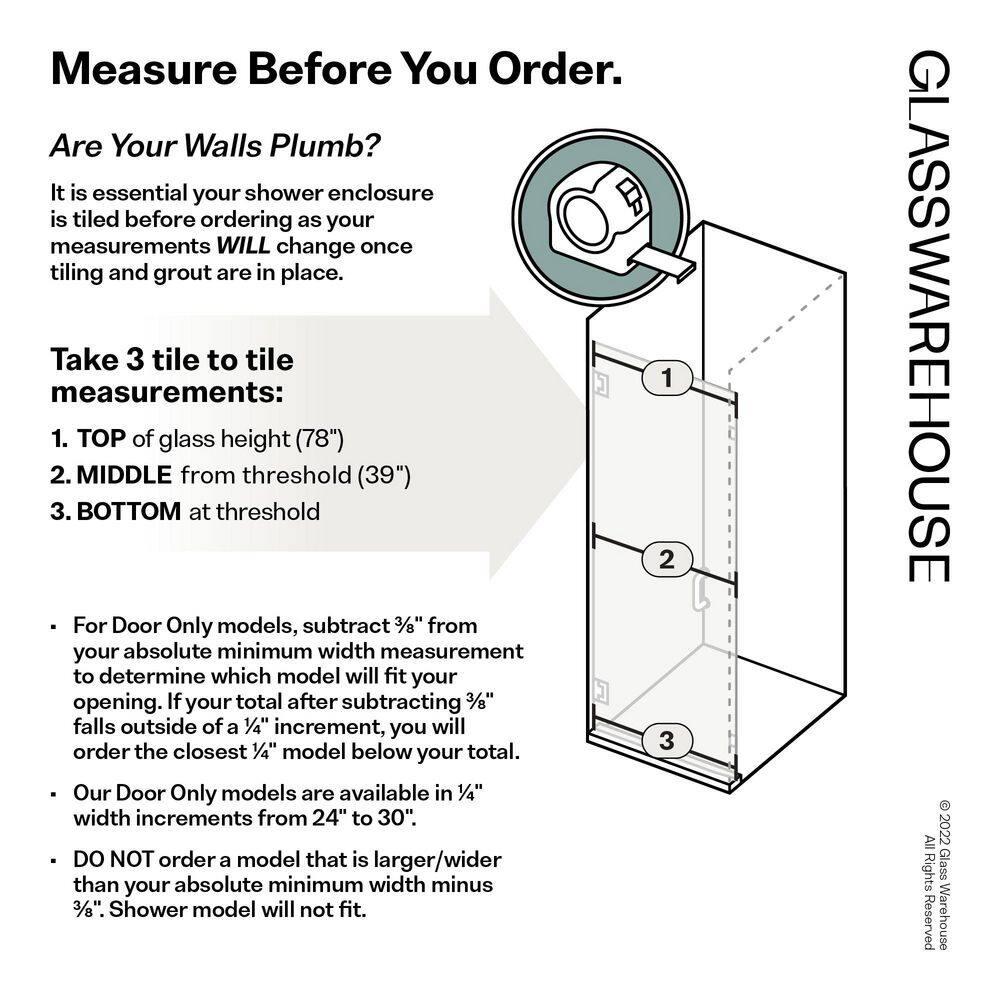 Albedo 27.25 in. x 78 in. Fully Frameless Hinge Shower Door