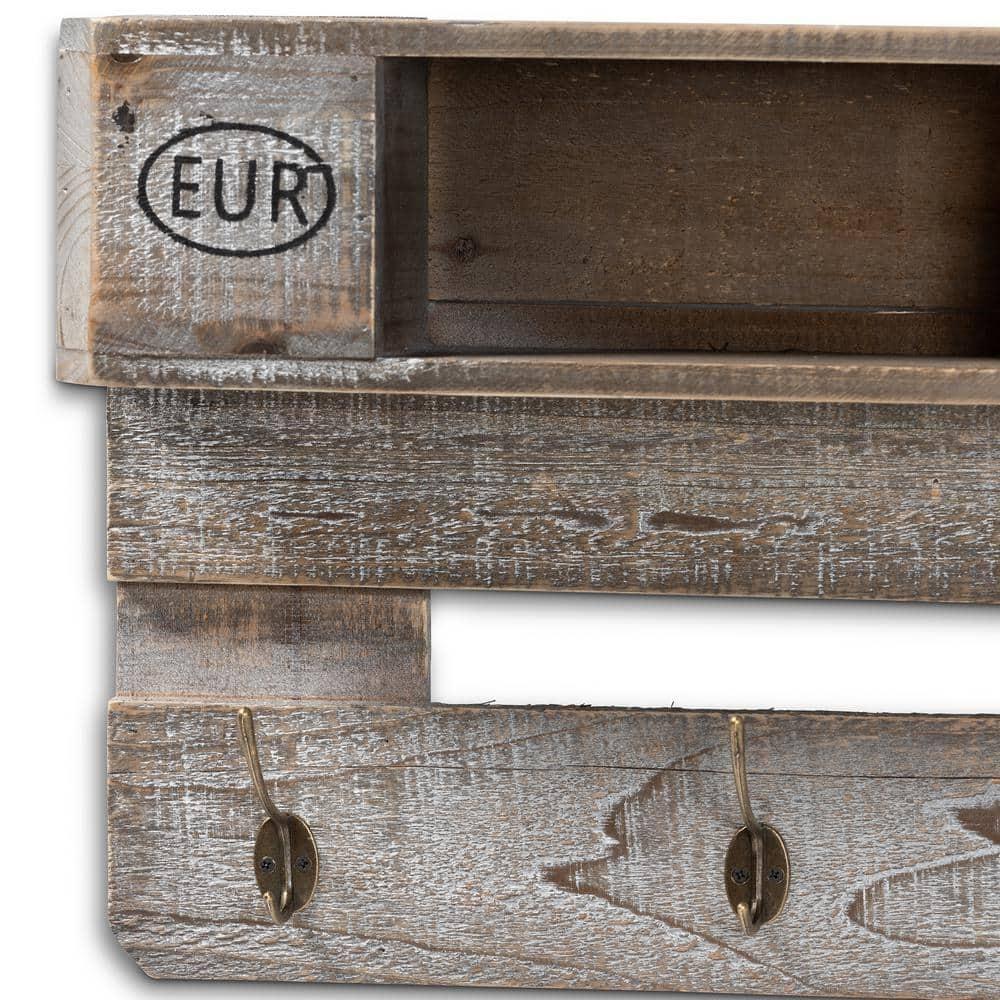 Baxton Studio Ferguson Vintage Rustic Whitewashed Oak Finished Wood Wall Mounted Coat Rack with Shelves Oak: Metal Accents, No Assembly Required