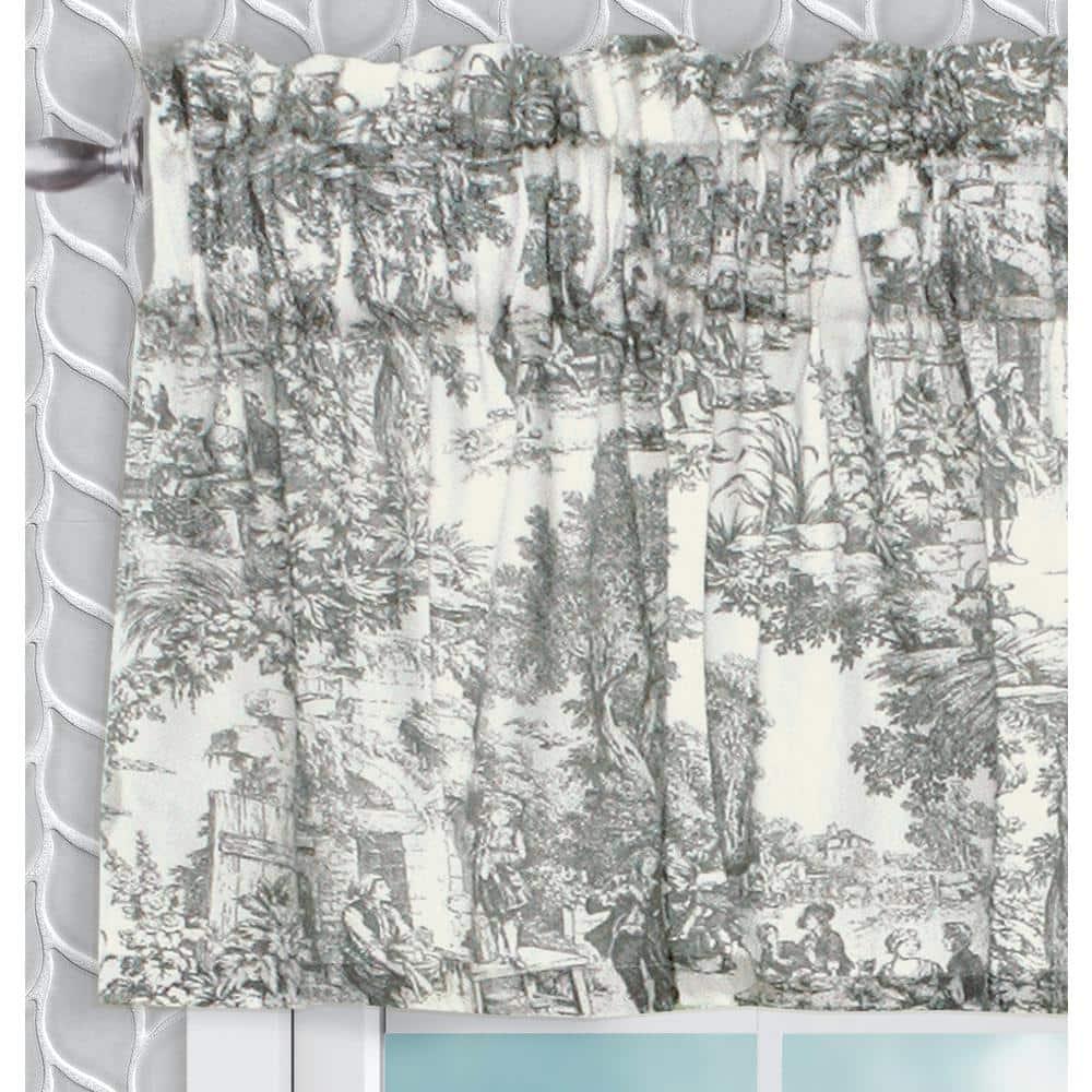 Ellis Curtain Victoria Park Toile Water Proof Room Darkening Blackout Tailored Window Valance - 70 x 12, Gray